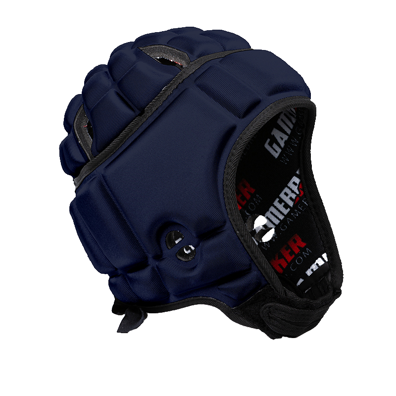 Front-angled image of Navy Blue GameBreaker Multi-Sport Soft Shell Headgear.