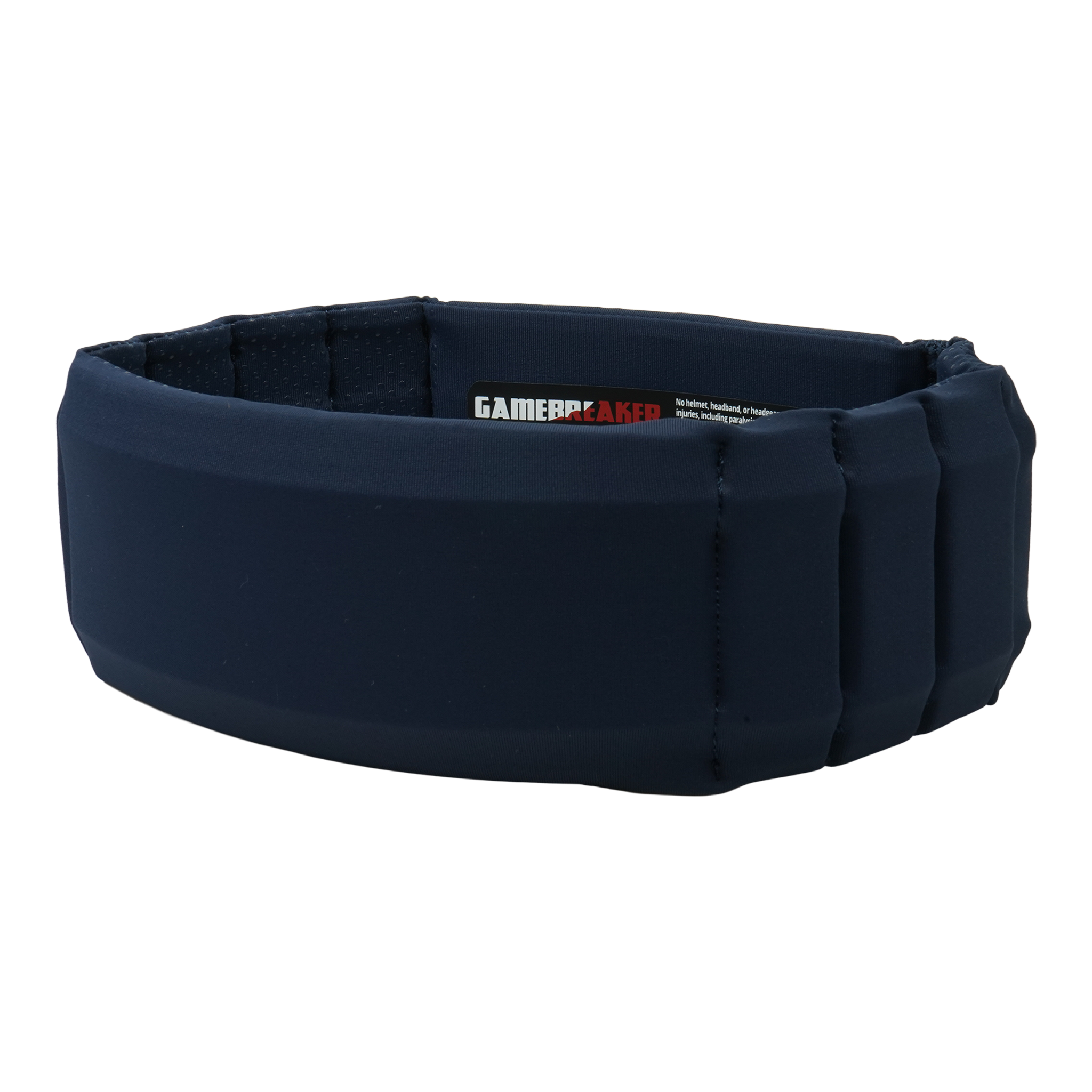 A dark navy blue padded headband with a visible GAMEBREAKER logo on the inside, shown against a plain white background.