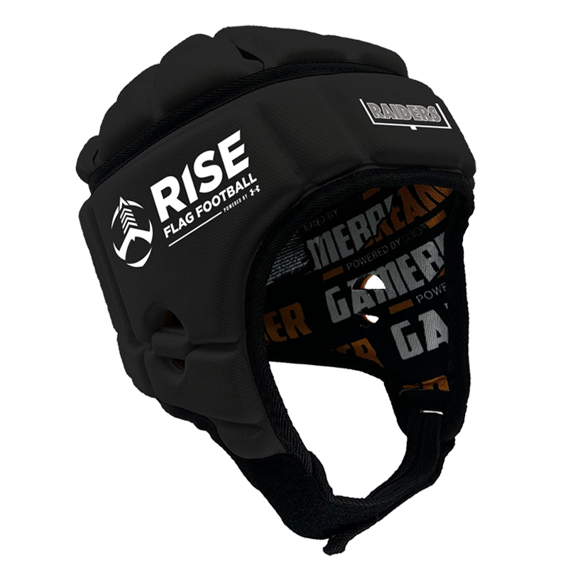 UA RISE FLAG FOOTBALL - RAIDERS :: GAMEBREAKER OR GAMEBREAKER-PRO HEADGEAR WITH FREE CINCH PACK AND Gamebreaker Lip Protector Mouthpiece