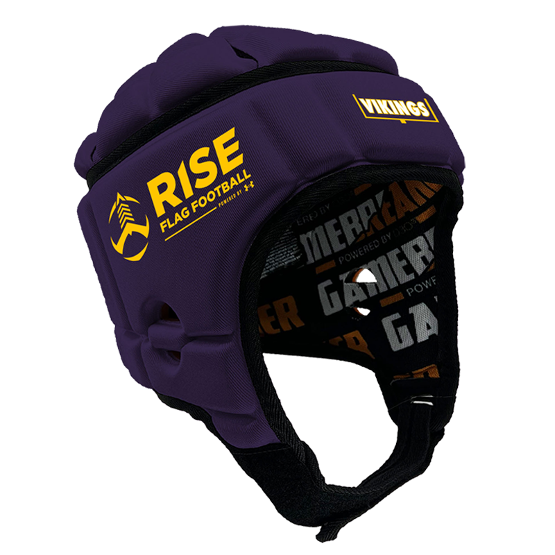 UA RISE FLAG FOOTBALL - VIKINGS :: GAMEBREAKER OR GAMEBREAKER-PRO HEADGEAR WITH FREE CINCH PACK AND Gamebreaker Lip Protector Mouthpiece