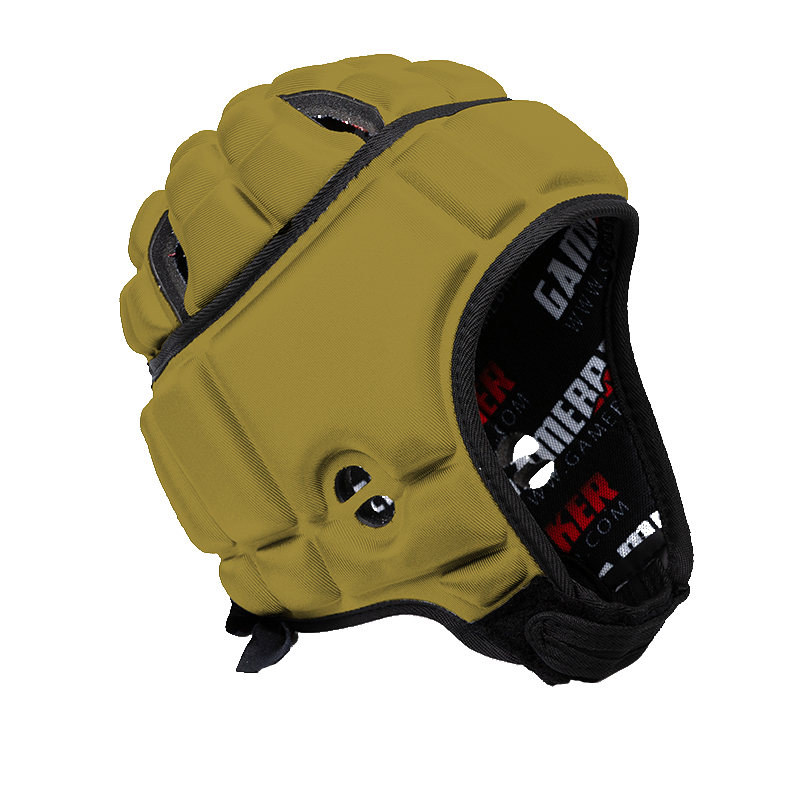 Front angled image of vegas gold GameBreaker Multi-Sport Soft Shell Headgear.