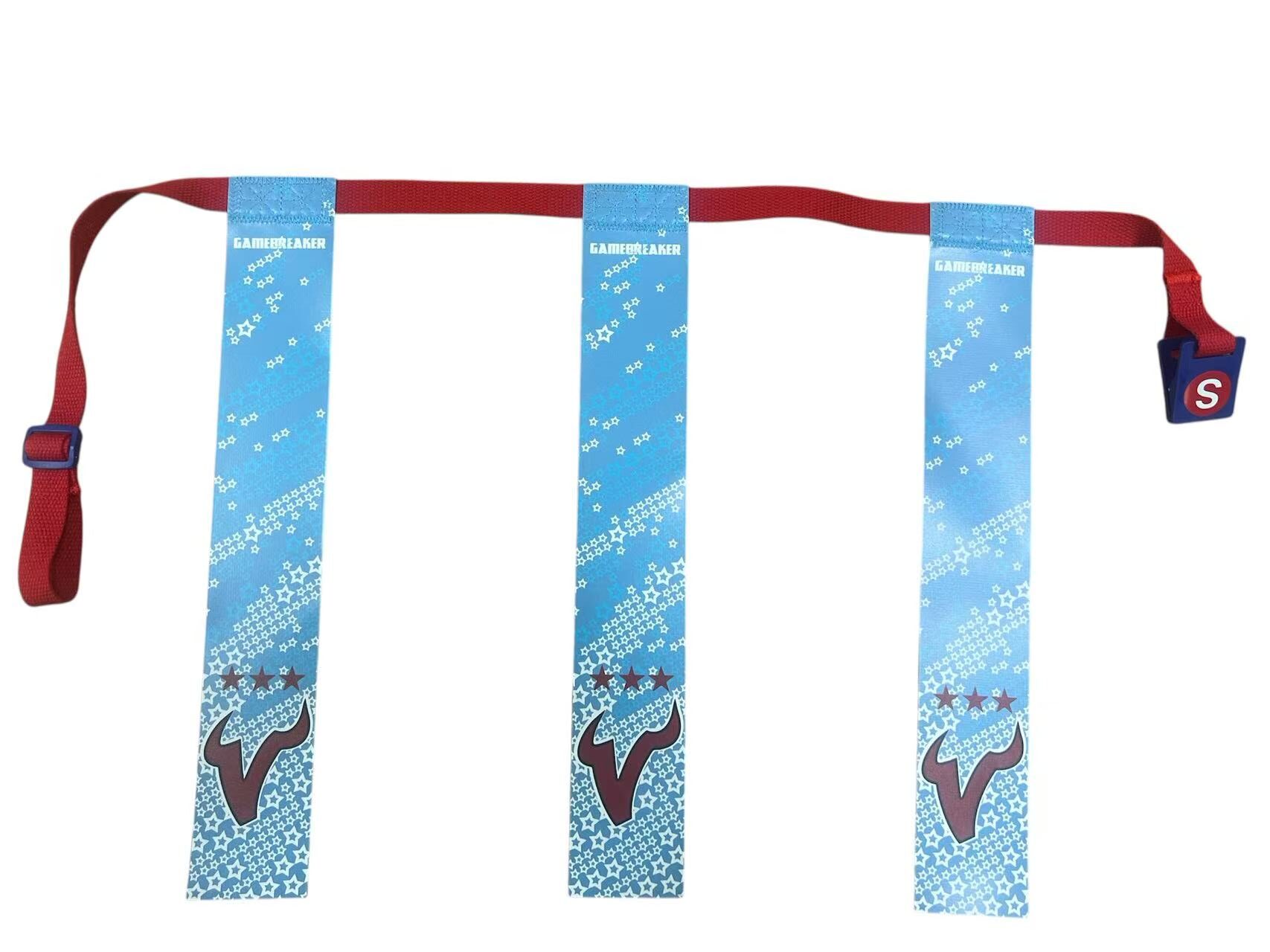 GameBreaker triple threat flag belt in red and blue.