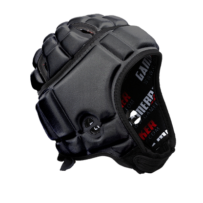 Front-angled image of Black GameBreaker Multi-Sport Soft Shell Headgear.