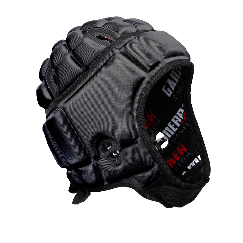 Front-angled image of Black GameBreaker Multi-Sport Soft Shell Headgear.