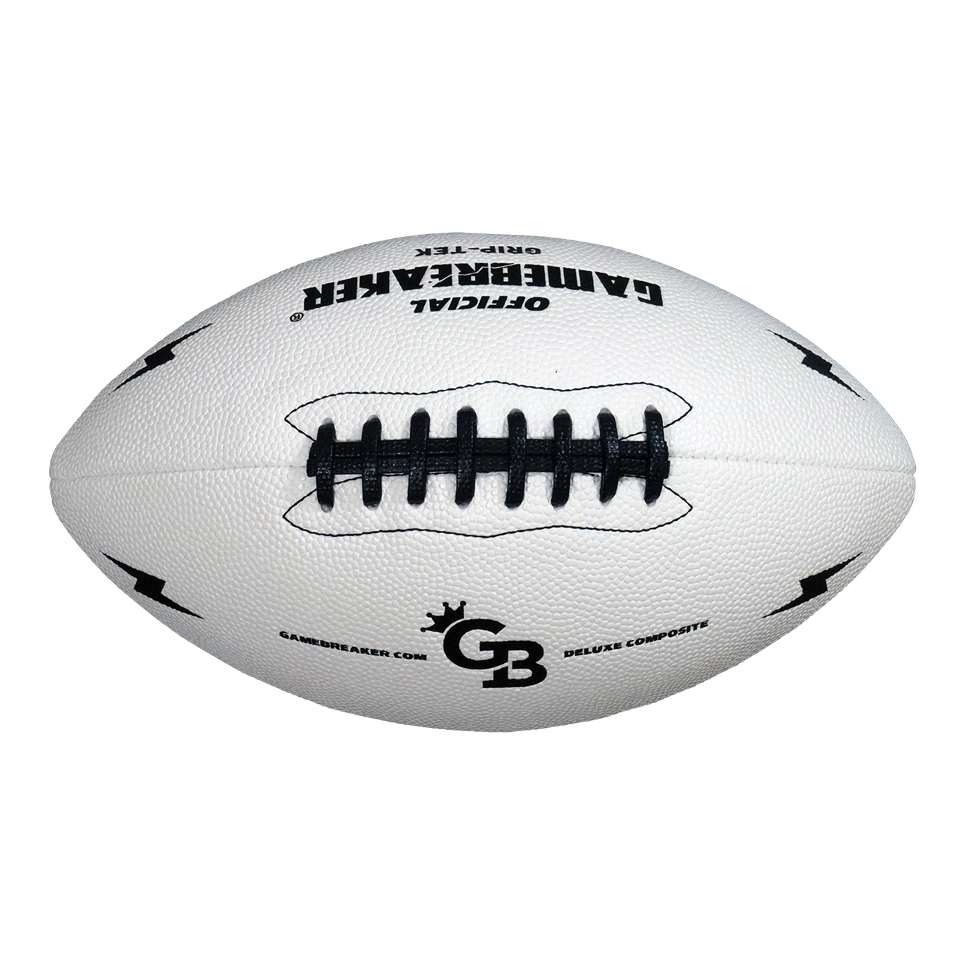 A white leather football with black laces and black printed branding, including 'CAMBERBALKER OFFICIAL' and 'GB', shown on a plain white background.