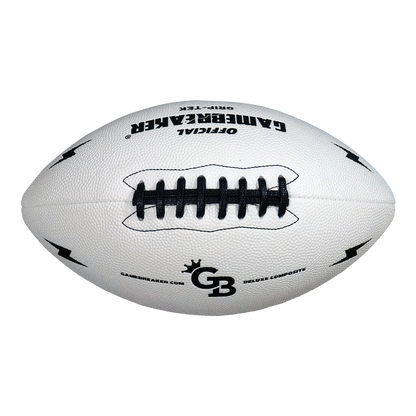 A white leather football with black laces and black printed branding, including 'CAMBERBALKER OFFICIAL' and 'GB', shown on a plain white background.
