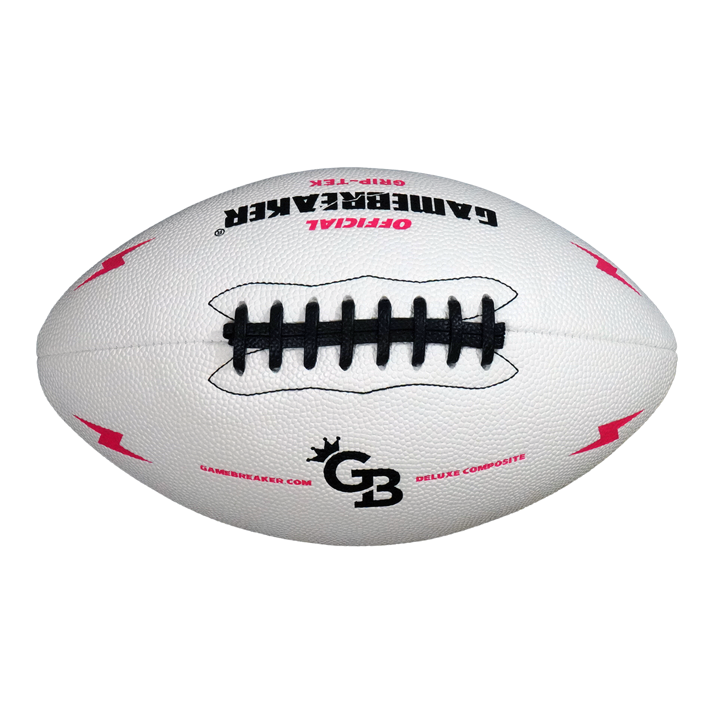 A white leather football with black laces, featuring red and black graphics and text including 'CAMERABREAKER', 'OFFICIAL', and a 'GB' logo, shown on a plain white background.