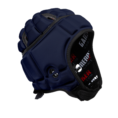 Front-angled image of Navy Blue GameBreaker Multi-Sport Soft Shell Headgear.