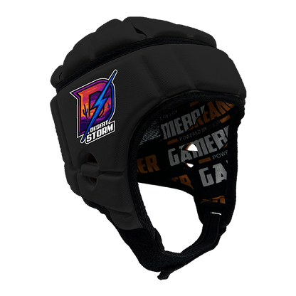 Product image of a Black GameBreaker Pro Headgear with custom logos on it.
