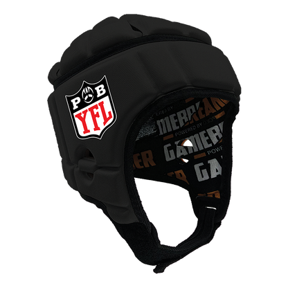 Product image of a Black GameBreaker Pro Headgear with custom logos on it.