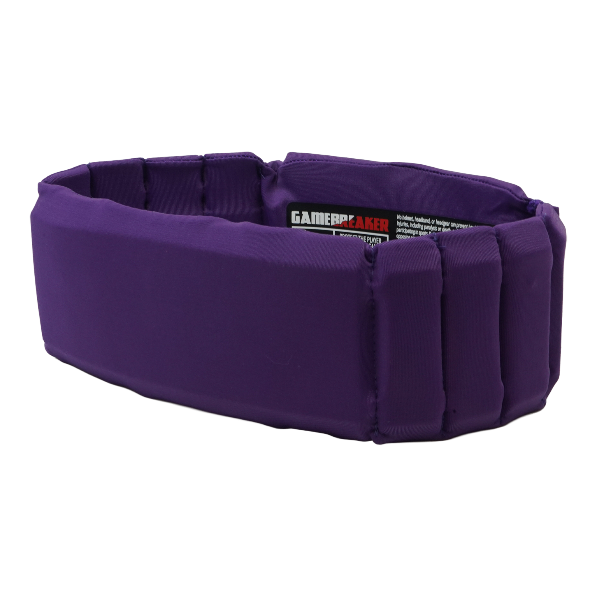 A purple padded headband with a visible GAMEBREAKER label inside, shown on a plain white background.