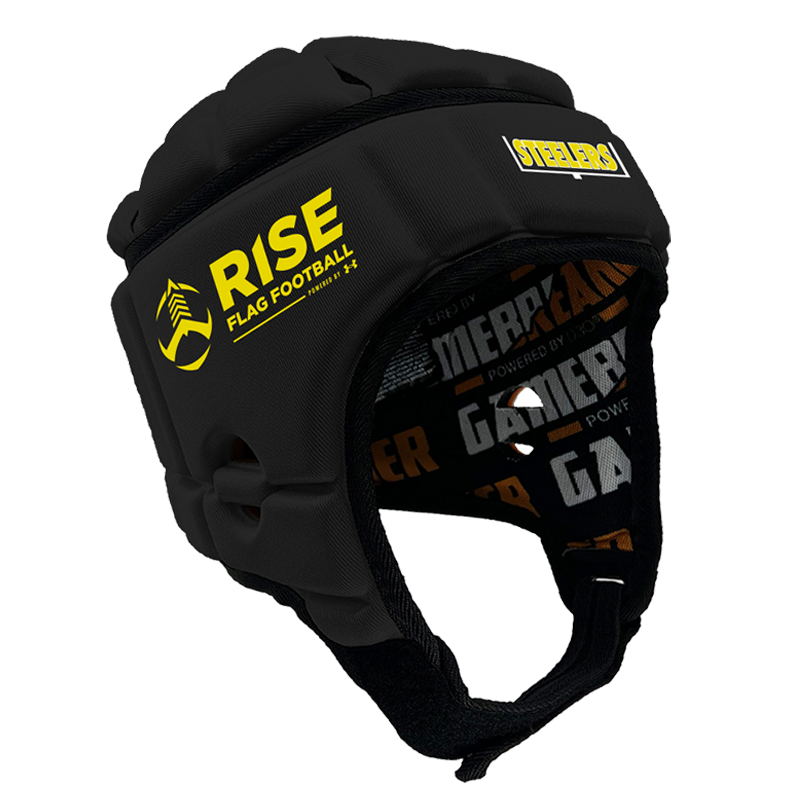 UA RISE FLAG FOOTBALL - STEELERS :: GAMEBREAKER OR GAMEBREAKER-PRO HEADGEAR WITH FREE CINCH PACK AND Gamebreaker Lip Protector Mouthpiece