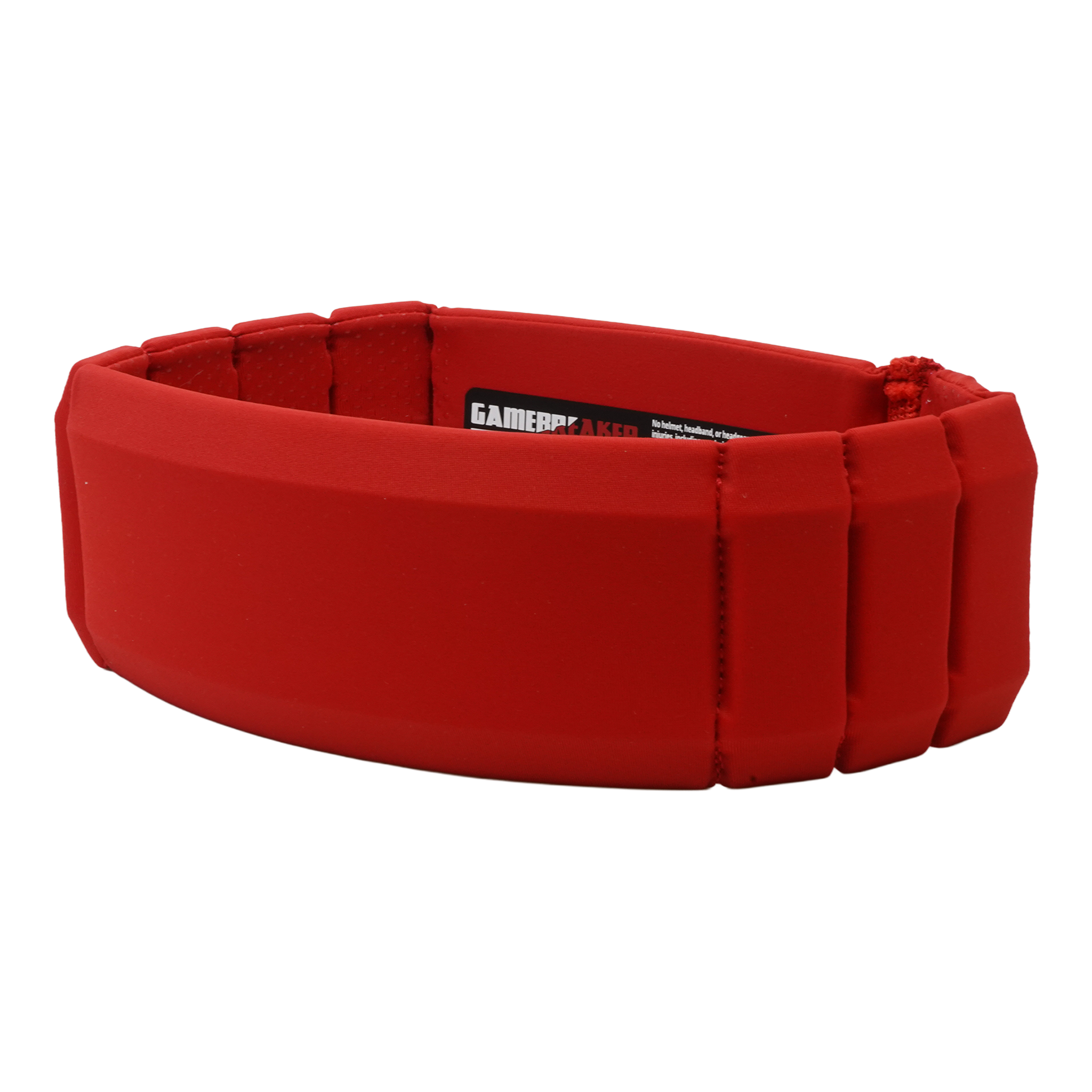 A red padded headband with segmented padding and a visible GAMEBREAKER brand label, shown on a plain white background.