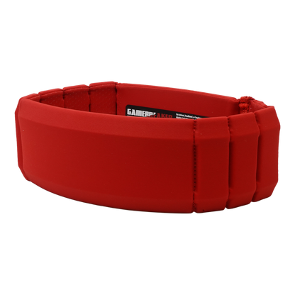 A red padded headband with segmented padding and a visible GAMEBREAKER brand label, shown on a plain white background.
