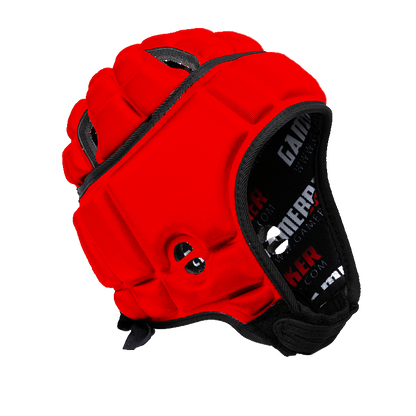 Front angled image of red GameBreaker Multi-Sport Soft Shell Headgear.