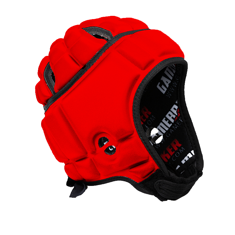 Front angled image of red GameBreaker Multi-Sport Soft Shell Headgear.