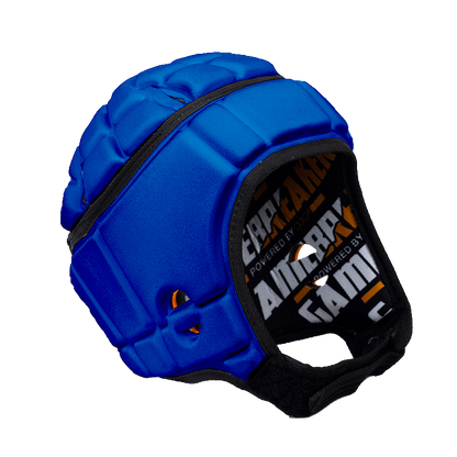 Front-angled image of Royal Blue GameBreaker Pro Soft Shell Headgear.