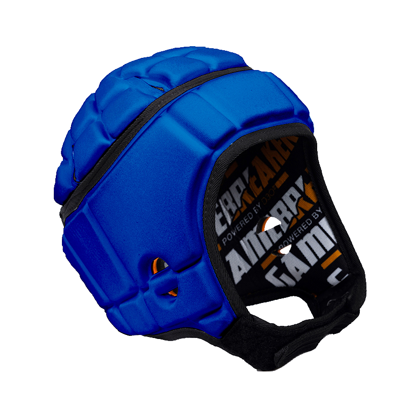 Front-angled image of Royal Blue GameBreaker Pro Soft Shell Headgear.