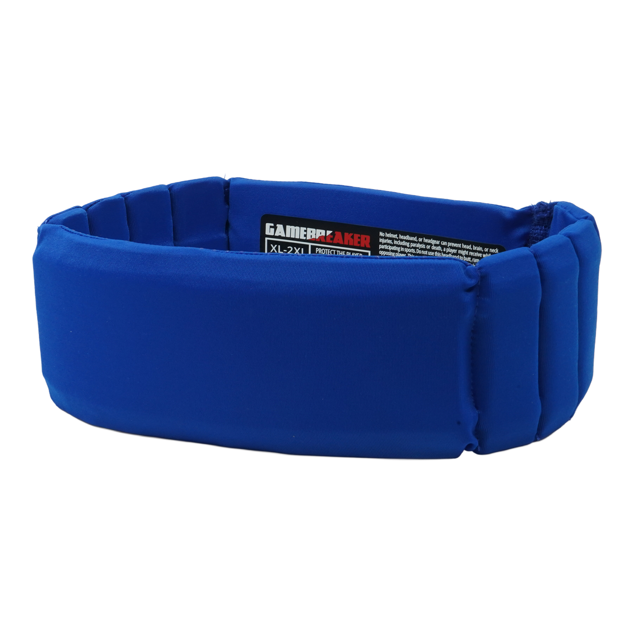 A royal blue padded headband with a black and red 'GAMEBREAKER' label inside, shown on a plain white background.