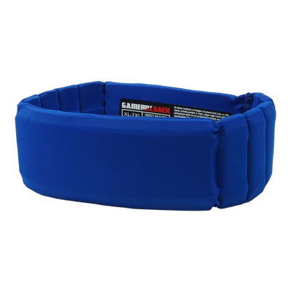 A royal blue padded headband with a black and red 'GAMEBREAKER' label inside, shown on a plain white background.