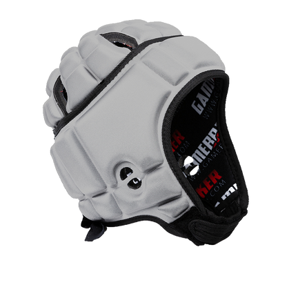 Front angled image of silver GameBreaker Multi-Sport Soft Shell Headgear.