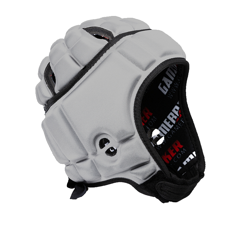 Front angled image of silver GameBreaker Multi-Sport Soft Shell Headgear.