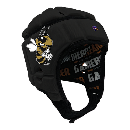 Product image of a Black GameBreaker Pro Headgear with custom logos on it.