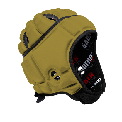 Front angled image of vegas gold GameBreaker Multi-Sport Soft Shell Headgear.